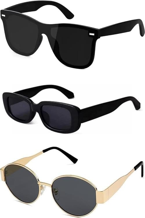 Unisex Combo offer pack of 3 shades glasses Square Sunglasses Rectangle Retro Vintage Narrow Women::Men Small Narrow Square Sun Glasses Combo offer pack of 3 Purse-034-image-16