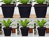 HOMION 30cm Square Flower Pots Venetian Plastic Garden planter pot container (Black) Pack Of 6 Pots