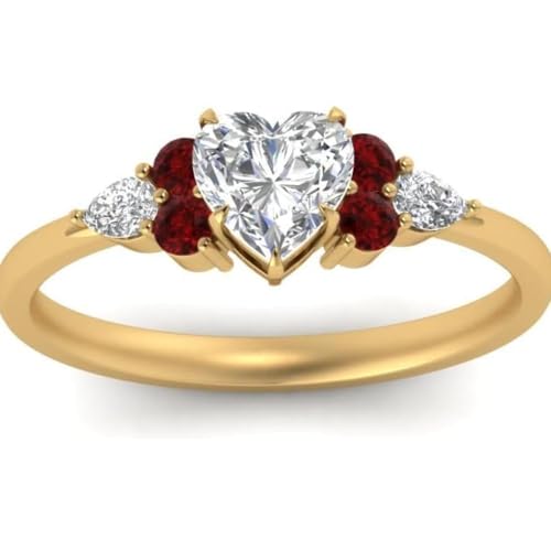 Image of Choose Your Color Heart Shape Accented 14k Yellow Gold Plated Engagement Ring Side Stone Daily Wear Chakra Healing Party Wear Birthstone Engagement Rings : US Size 4 to 12