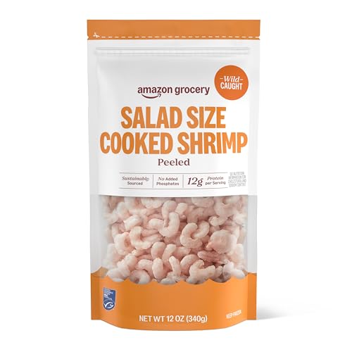 Amazon Fresh Brand, Wild Caught Cooked Salad Size Shrimp, 12