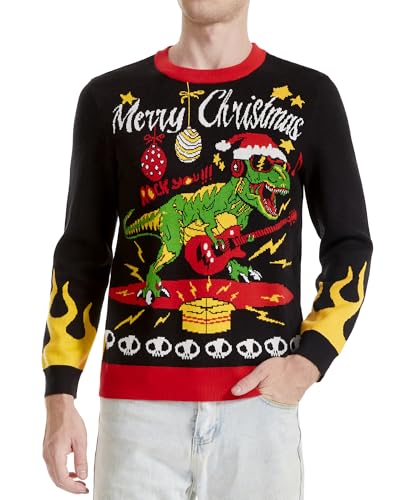 Runhit Hässliche Weihnachtspullover Herren Ugly Christmas Sweater Lustig Unisex Xmas Strick Pullover Dinosaurier XL