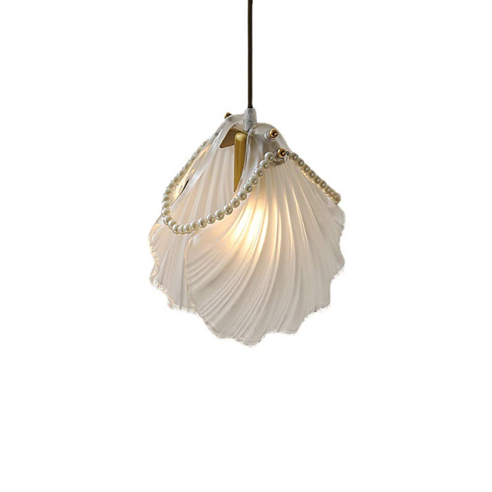 FYZDLAOR Glass Pearl Shell Pendant Light,Modern Chandelier with Adjustable Height,for Living Room Bedroom Restaurant Cafe Teahouse Bar Dining Room Club（E14）