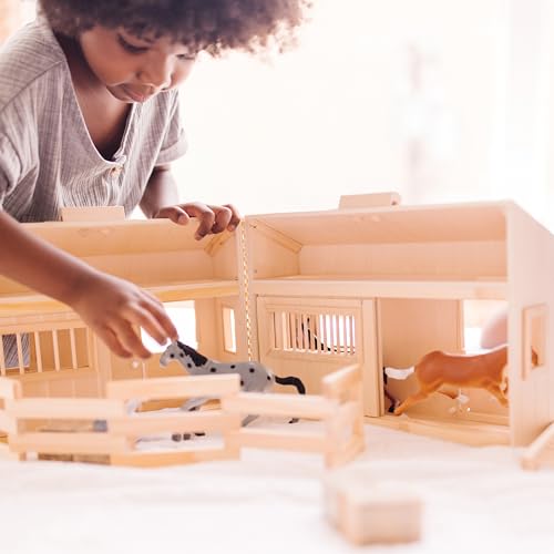 Melissa & Doug Fold and Go Wooden Horse Stable Dollhouse with Handle and Toy Horses (11 pcs) - image 2