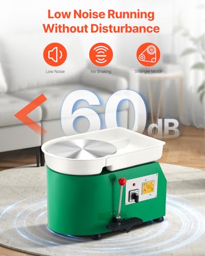 Image of VEVOR 350W Pottery Wheel, 28cm Pottery Forming Machine, Electric Pottery Wheel with Adjustable Feet Lever Pedal, DIY Clay Tool with Tray for Ceramic Work Clay Art DIY Clay Green, 18 Pieces
