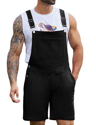 Bindefon Black Overalls for Men Jeans Shorts Romper Jumpsuit Denim Bibs Coveralls(Black M)