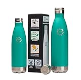 Stainless Steel Vacuum Insulated Water Bottle, BPA Free Double Walled Leak Proof Thermos Flask with Copper Lining, Drinks Stay Hot & Cold (17 oz, Mint)