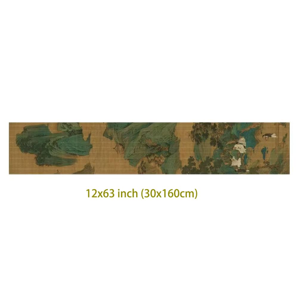 Camino de Mesa de bambú Estilo Pastoral, Mantel Zen con Pinturas Chinas Antiguas, Ideal para Cocina, Comedor y Dormitorio (País de Las Hadas de Las Flores de Melocotón, 30 x 160 cm)