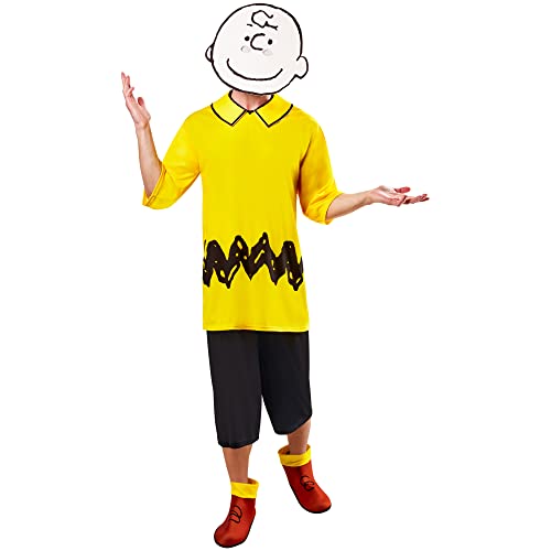 Déguisement Charlie Brown Peanuts homme avec masque en mousse et short de fête