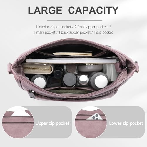Image of KITEVIUN Crossbody Bags for Women Leather Purse Trendy Multi Pocket Shoulder Handbags with Adjustable Guitar Strap