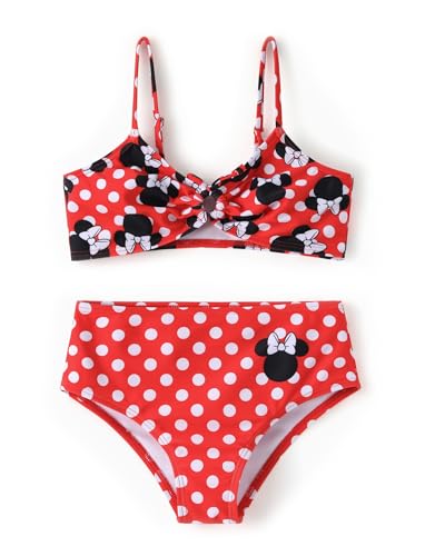 Image of Disney Stitch Minnie Mouse Bikini Swimsuit, 2 Piece Toddler Girls Bathing Suit, Swimwear with Straps & Bow, UPF 50+ Rashguard