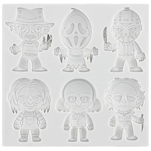 YANQINMS Moldes de silicona con personajes de terror, personajes de película aterradora, molde para fondant, Halloween, amigos, para decoración de pasteles de azúcar, decoración de cupcakes, caramelo