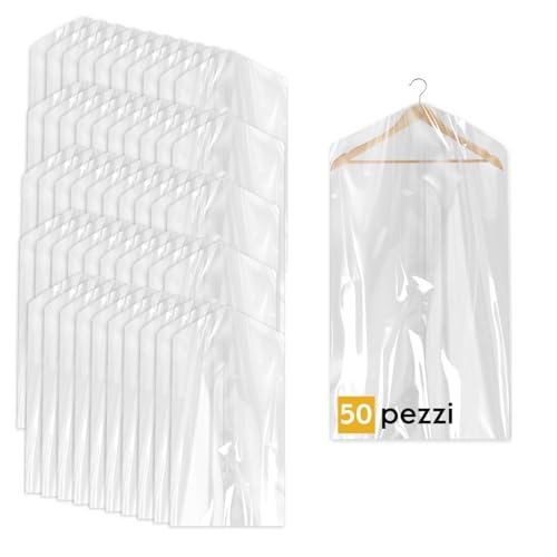 EOPONO® 50 Custodie per Abiti 60x100cm Trasparenti - Sacchetti Vestiti Armadio Antipolvere per Tintorie, Giacche e Camicie (50pz 60x100)