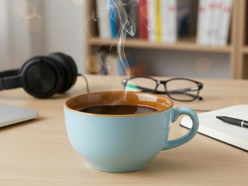 Image of Bodhi House Ceramic Coffee Wide Large Mug with Handle - Set of 1, 350Ml Glossy Finish | Bone Ash Free & Microwave Safe | for Cappuccino, Latte, Green Tea - Arctic Blue