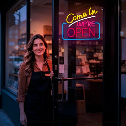 Image of Come In We're Open Neon Sign for Wall Decor, Open LED Neon Signs Lights for Cafe Business Walls Window Shop Bar Hotel,Restaurant Retail store Party Pub Decoration and Shop Decoration Gift