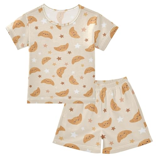 Pajama Short Sets Cute Croissant Stars Pattern Soft Cotton Summer Sleepwear 2 Piece PJS Size 5-14T