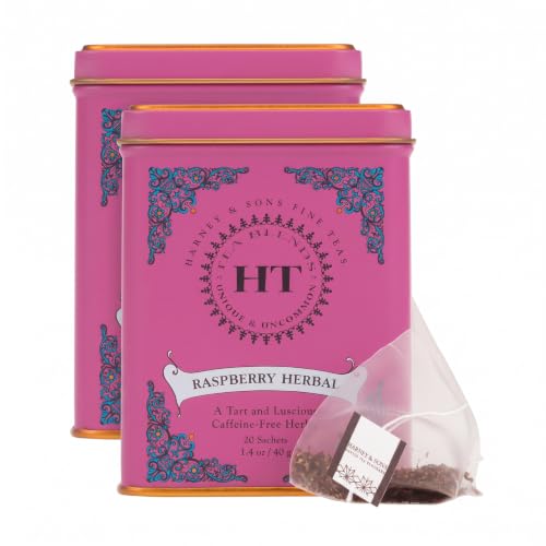 Harney &amp; Sons HT Raspberry Herbal Tea, Caffeine Free, 20 Sachets Tin (Pack of 2)