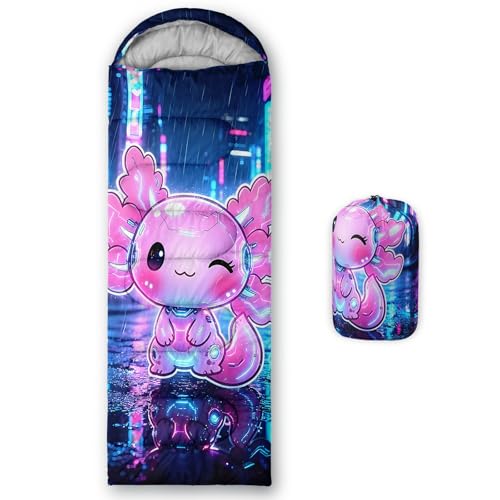 Image of QOOMO Axolotl Cute Camping Sleeping Bags,3 Season Warm & Cool Weather,Lightweight,Waterproof Sleeping Bags for Adults & Kids,Traveling,and Outdoors