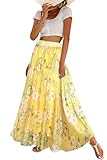 Sinono Womens Long Chiffon Bohemian Skirt Gypsy Dress Maxi Boho Beach Skirt (Medium, Yellow)