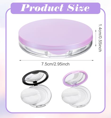 Mini Powder Container, 2 Pcs Reusable Powder Compact with Mirror and Puff for Makeup, Handbag, Anywhere Touch-ups (Pink & Black) - Image 3
