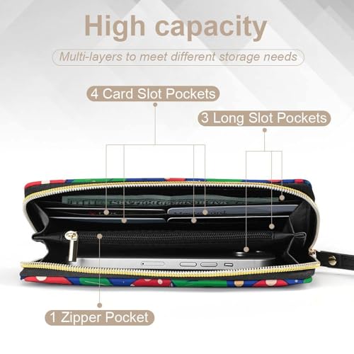 Bright Mushrooms Arts Wallets for Women Long Wristlet Leather Wallets with Zipper Holder Large Capacity Coin Pocket4