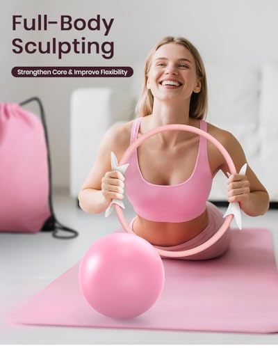 Pilates Ring Set for Women, Home Workout Pilates Equipment with Resistance Bands, 14'' Magic Circle, Mini Ball, Pilates Starter Kit for Strength, Toning and Flexibility - Image 4