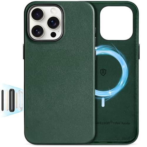 SHIELDON Genuine Leather Case for iPhone 16 Pro Max 5G 6.9 Evergreen