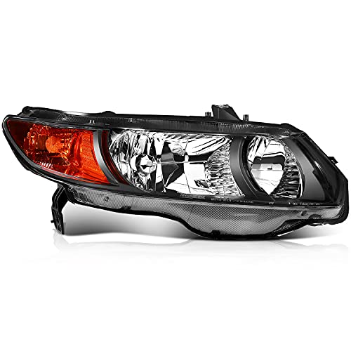 Scitoo 160102-5206-1543130851 Headlights For Honda Civic 2 Door Coupe 2006-2011 Headlamps Black Housing Amber Reflector Clear Lens Driver And Passenger Side thumb #7