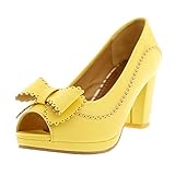 peeptoes pumps blockabsatz MISSUIT Damen High Heels Blockabsatz Peeptoe Pumps mit Schleife Vintage Rockabilly Schuhe(Gelb,41)