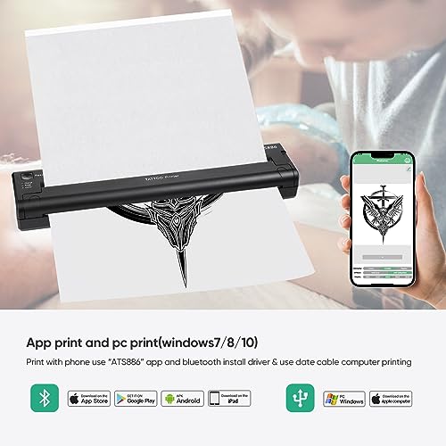 Claities Stencil Printer For Tattooing Mini Portable Tattoo Transfer Machine Usb Wireless Bluetooth Black Tattoo Printer, Compatible With Android, Ios Phone & Pc-Side #TOP6