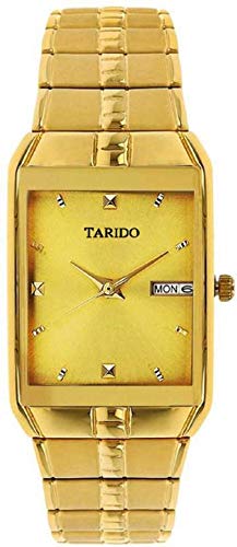 TARIDO Analouge Golden Day & Date Dial 18 K Gold Pleating Watch Water Resistant Golden Color Strap Watches for Mens/Boys (TD1971SM09)
