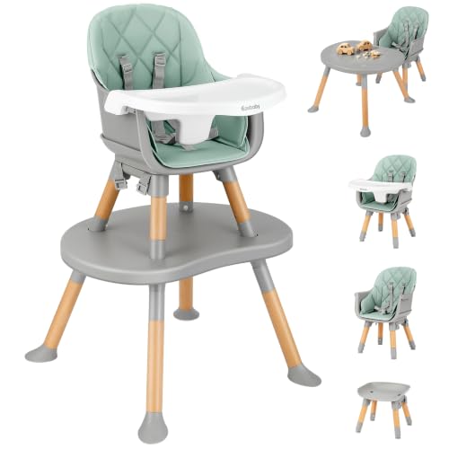 Ezebaby Convertible Baby High Chair with Table & Seat, 8-in-1 Adjustable Toddler Feeding Chair, Multi-Stage Infant to Kid Dining Booster Seat with Safety Harness, Easy to Clean & Sturdy Design(Green)