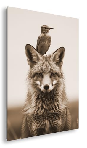 Grand tableau renard sépia 100x70 pour habiller un grand mur vide