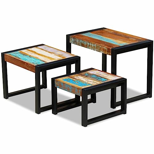 Homgoday 3-teilige Beistelltische aus antikem Massivholz, Esstisch, Küchentisch, Gartentisch, Outdoor-Tische