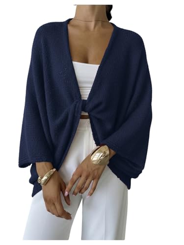 Image of GORGLITTER Women's Wrap Sweater Bat Wing Cropped Poncho Knit Tops | Oversized Cozy Pullover Sweaters, Lightweight, Asymmetrical 3 /4 Sleeve V Neck Tops, Fall Clothes 2026