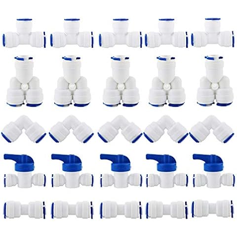 Cettkowns 25-Pack 1/4" OD Quick Connect Push in to Connect Water Tube Fitting for RO Reverse Osmosis Water Filter Fittings (Y+T+I+L Type Combo + Shut-Off Valve) Cover