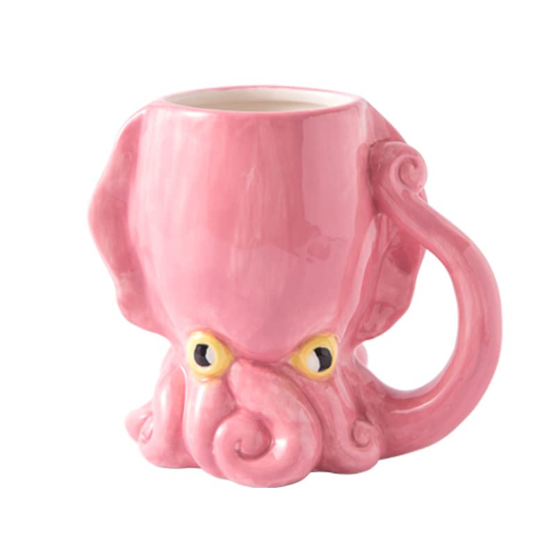 Pink Octopus Ceramic Coffee Mug With Tentacle Handle,Novelty 3d Octopus Monster Mug, Octopus Ceramic 3d Cartoon Shape Mug, Large Capacity Mug, Ceramic Small Flower Pot.