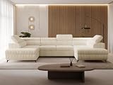 GRAINGOLD Argon U Ecksofa mit Schlaffunktion & Bettkasten 322x190 cm, U Form Sofa mit Stauraum, Schlafcouch für Wohnzimmer, Cord Stoff, 5 Sitzer Wohnlandschaft, Modernes Design (Tilia, Beige)