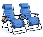 KEPLIN Set of 2 XXL Premium Heavy Duty Padded Two Tone Zero Gravity Chairs - Luxurious Garden Recliners, Adjustable Headrest, Cup & Phone Holder, Foldable, Patio Sun Loungers - 150kg Weight Capacity