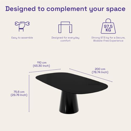 Image of Wakefit Santol Dining Table - 6 Seater Rect Black Glass Top