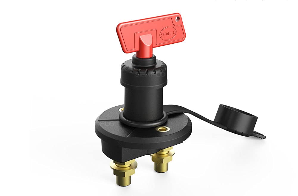 SEAFLO Battery Disconnect Switch (Battery Isolator Switch) - Push Button Switch - Rotary Actuator - ON-OFF-ON Operation - White