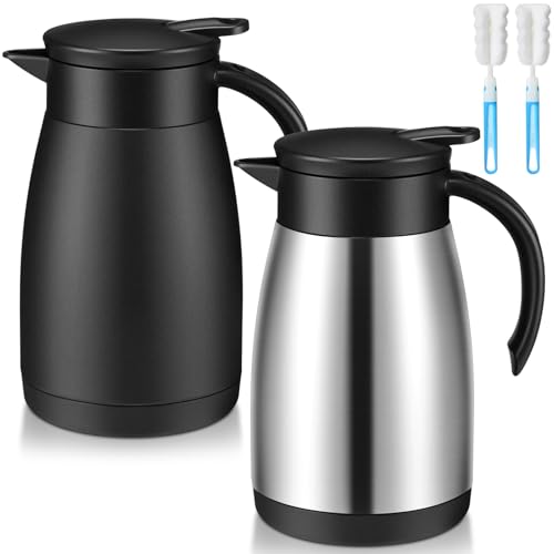 Image of Norme 2 Pcs Thermal Coffee Carafe Insulated Stainless Steel Coffee Carafe for Hot Liquid Vacuum Thermal Pot Creamer Pitcher Dispenser with Brushes Keeping Hot Water Milk(Black, Silver,25 oz)