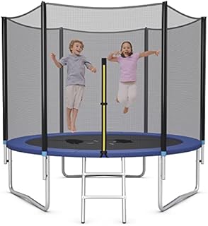 GYMAX 8FT/10FT/12FT Kids Trampoline with Safety Net, Padded Poles and Ladder, Combo Bounce Children Trampoline for Outdoor Indoor