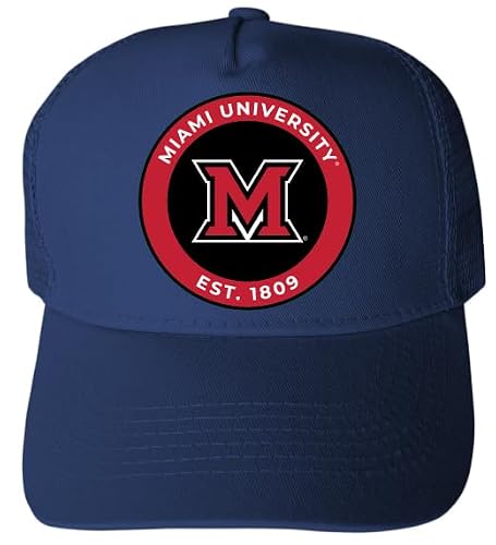 R and R Imports Miami University of Ohio Officially Licensed - Unisex Trucker Hat with Full Color Heat Transfer Logo Navy