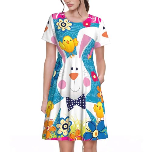 Robe trapèze col rond imprimée Happy Easter pour femme