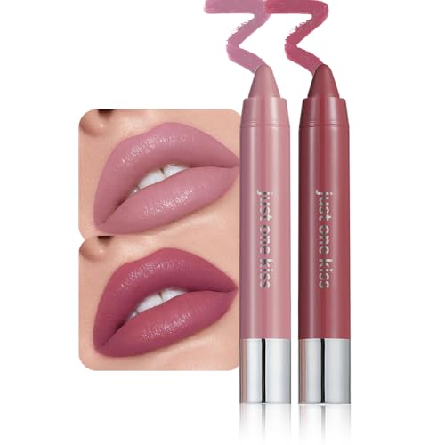 2Pcs Mauve & Wine Plum Hydrating Cream Lipsticks Lip Crayon for Women, Moisturing Lipstick Longwear Lip Liner Crayon Set for Ombre Shades, Matte Creamy Lips Stick Natural Nourishing Lips Balm Set, D