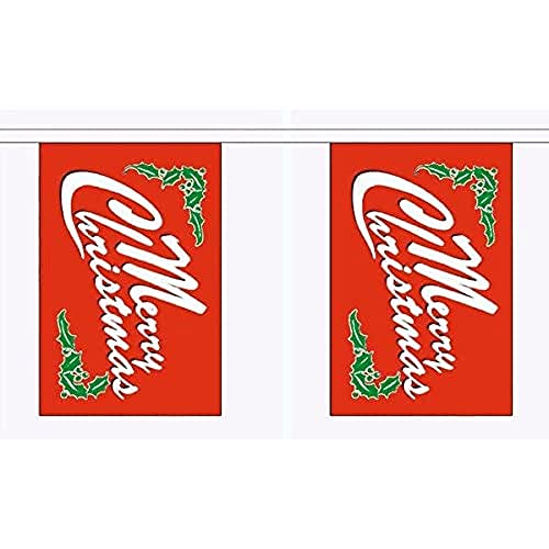 Image of AZ FLAG Merry Christmas Red 9 meters BUNTING Flag 30 flags 9'' x 6'' - Merry Christmas Red STRING flags 15 x 21 cm
