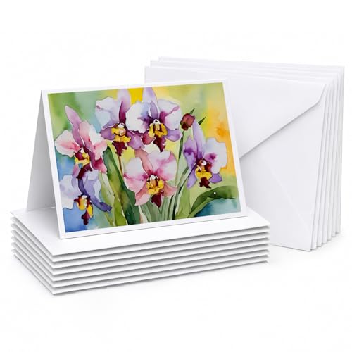 Caroline's Treasures DAC1589GCA7P Orchids in Watercolor Greeting Cards and Envelopes Pack of 8 Blank Cards with Envelopes Whimsical A7 Size 5x7 Blank Greeting Cards