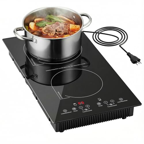 Cooktop de indução 2 Bocas portátil, 220V, 4000 W, Temporizador, trava para crianças,controlo tátil,Segurança Avançada,interruptor independente,Embutida ou de bancada,Vidro Temperado