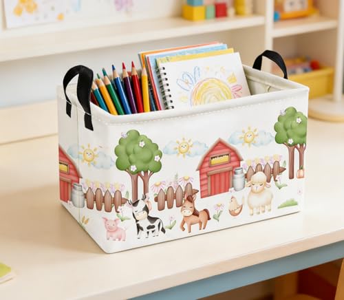 Image of Essme Rectangular Farm Basket,Kids Baskets Empty with Handles,Cute Baskets for Kids Room Decor,Boys and Girls, Gift Basket,(Animal Farm)
