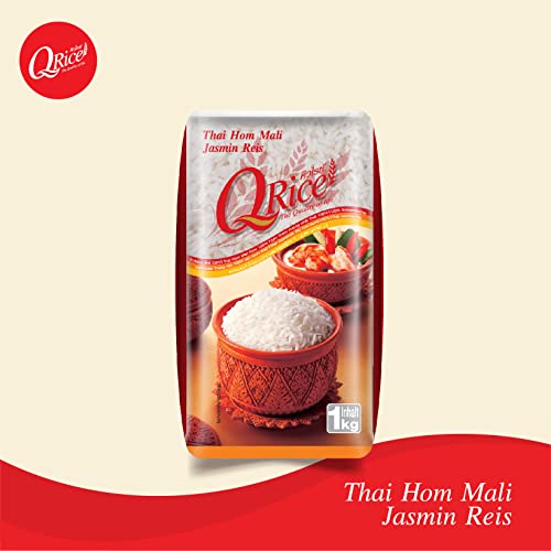 Foto von Q RICE | Jasmin Reis 100% Langkorn aus Thailand | Duftend aromatisch mit leicht klebriger Textur | Ideal für Currys, Bowls & asiatische Gerichte | 3 x 1 kg
